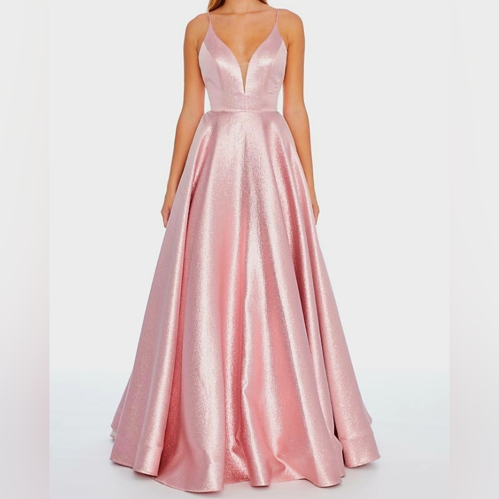 Ashley Lauren Metallic Brocade Pink Ball Gown - Size 8